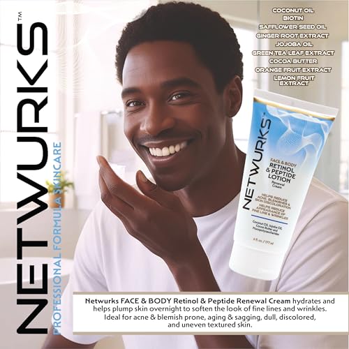 Retinol & Peptide Lotion, Renewal Night Cream for Face & Body to Help Reduce Blemishes & Appearance of Fine Lines & Wrinkles, 6 Fl Oz