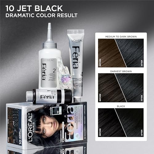 L'Oreal Paris Feria Permanent Hair Dye Kit - Jet Black, Multi-Faceted Color
