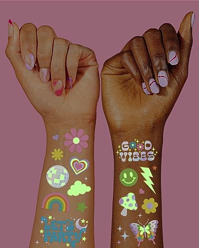 Glow in the Dark Temporary Tattoos for Rave Parties - 82 Iridescent Designs