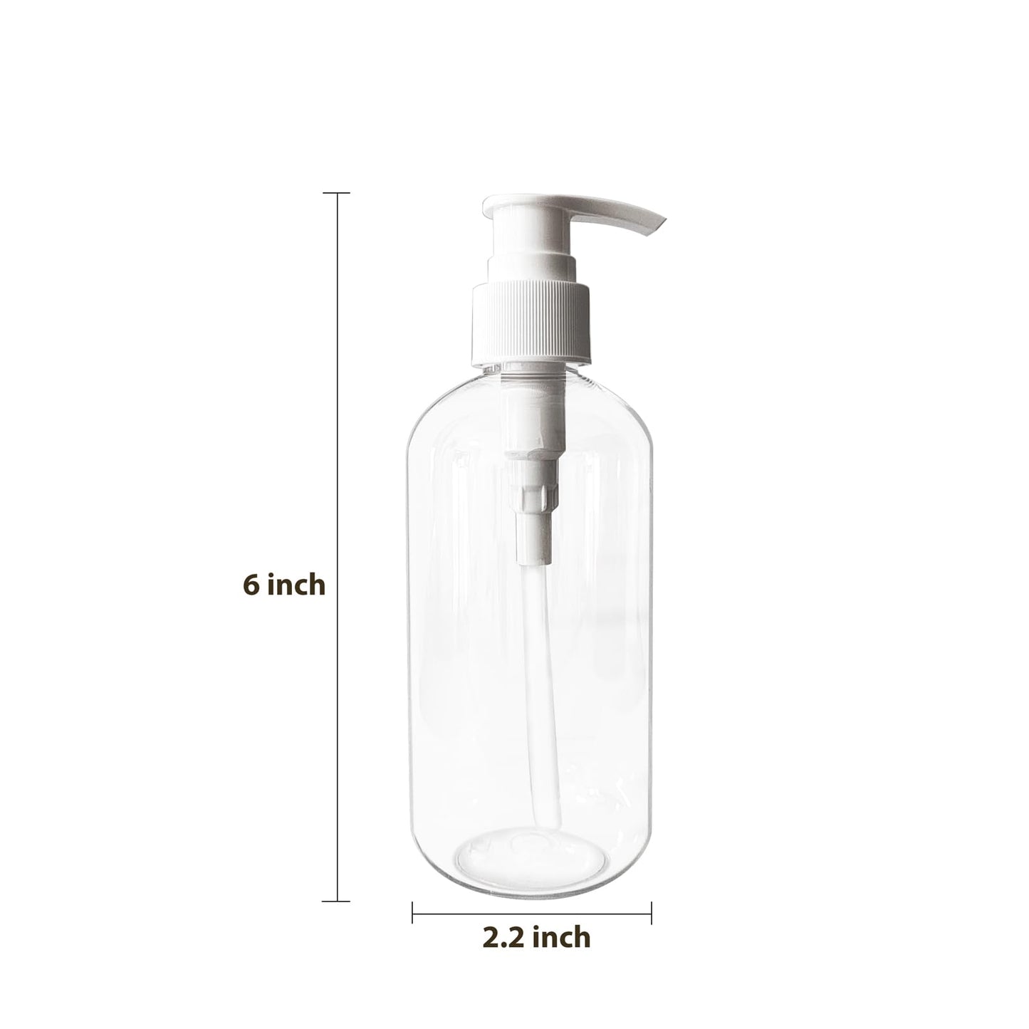 Empty Plastic Bottles with Pump Dispenser, 8 oz, Clear/White, 2 Pack, Refillable Containers for Body Wash, Moisturizer, Face Cream, Liquid Soap