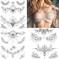 Black Flower Temporary Tattoos for Women - 10 Large Sheets