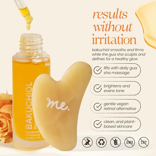 Mudita Earth Face Sculpt Set with Bakuchiol Facial Oil & Gua Sha Tool | Retinol Alternative for Firming, Lymphatic Drainage & Glow | Chia Seed & Prickly Pear | (Bakuchiol Kit)