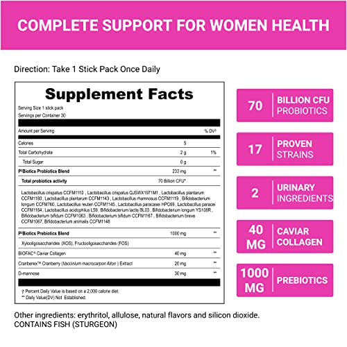 UpNourish Women's Probiotics with Caviar Collagen & Prebiotics - 30 Fast-Melt Packets