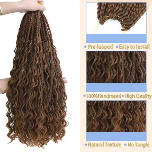 Goddess Box Braids Crochet Hair 24 Inch 8 Packs Pre-looped Boho Goddess Braids with Curly Ends Bohemian Crochet Hair for Black Women M33/30/27#