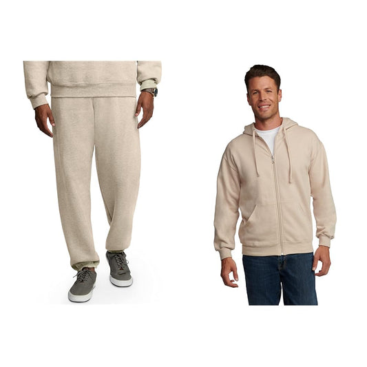 Fruit of the Loom Eversoft Elastic Sweatpants and Sweatshirt - Small Khaki Heather