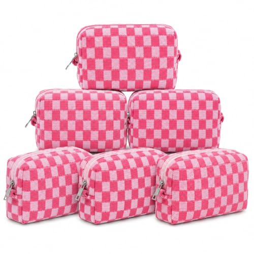 SOIDRAM 6 Pack Pink Checkered Makeup Bags Customizable Travel Cosmetic Organizer