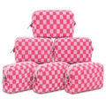SOIDRAM 6 Pack Pink Checkered Makeup Bags Customizable Travel Cosmetic Organizer