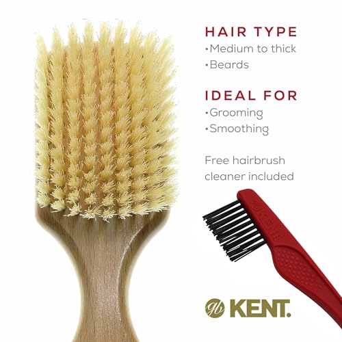 Kent OG2S Beechwood Soft Bristle Hair & Facial Brush - Exfoliating Soft White Natural Boar Bristle Brush for Men's Grooming, Hair Care & Beard Straightener