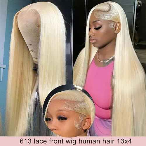 Myecool 613 Lace Front Wig Human Hair 13x4 Straight 613 HD Lace Frontal Wig Human Hair Pre Plucked Bleached Knots for Women(20Inch, Blonde)
