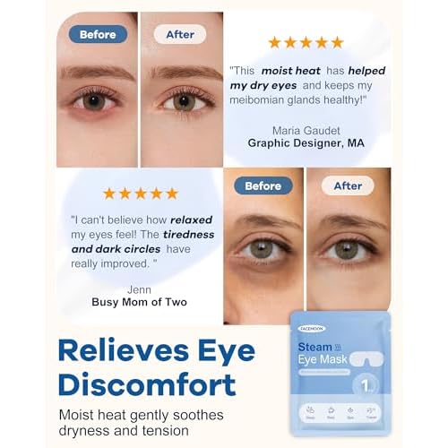 Self Heating Steam Eye Mask: Warm Eye Compress for Dry Eyes & Stye - 10 Packs Unscented Disposable Moist Heated Sleep Mask for Tired Eyes - Travel Airplane Gadgets & Spa Relaxation White Elephant Gift