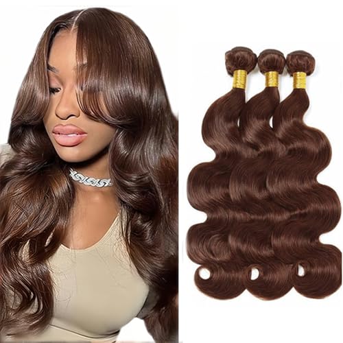 #4 Brown Body Wave Human Hair Bundles - 18 Inch, 3 Pack