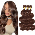 #4 Brown Body Wave Human Hair Bundles - 18 Inch, 3 Pack