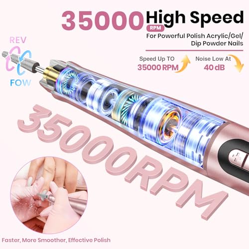 Cordless Nail Drill 35000RPM with LCD Display