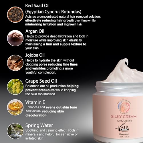 Egyptian Cyperus Rotundus Organic Hair Removal Maintenance Cream | Organic Red Saad Oil Concentrate | Post-Wax Care | Rose, Jasmine & Lavender Scented | Made in the USA.