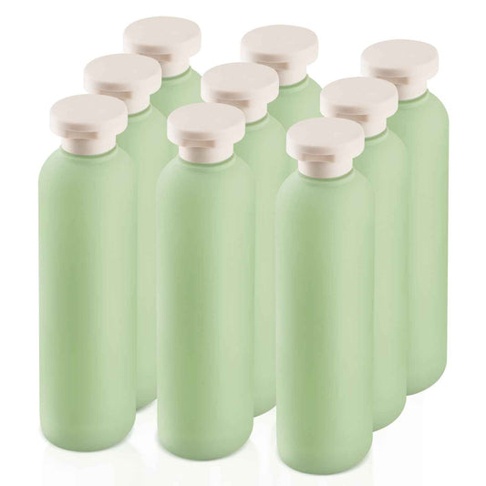 USRommaner 8.8 oz/260ml Plastic Travel Shampoo Bottle,9 Pack Green Empty Refillable Squeeze Bottles with Flip Cap,Lotion Container for Cream,Toiletries,Conditioner-Free Silicone Funnel