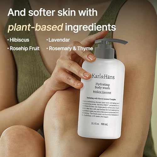 Karl&Hans Hydrating Body Wash ? Refreshing Cleanser with Coconut-Derived Moisturizers, RICERA PDRN & Ceramide Complex, Pump Dispenser for Daily Ease (16.9 Fl Oz(Pack of 1), Coconut)