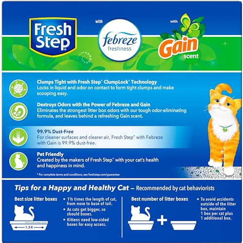 Fresh Step Clumping Cat Litter with Febreze Gain Scent, Activated Charcoal for Odor Control, 14 Pounds