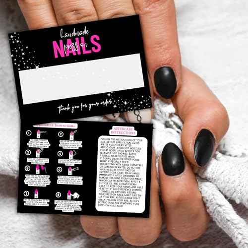 Handmade Acrylic Press On Nails Display Card | 5x7¡± 30 pk | w/Application Aftercare Instructions Inserts Hot Pink & Black Add to Your Bags to Display Nails