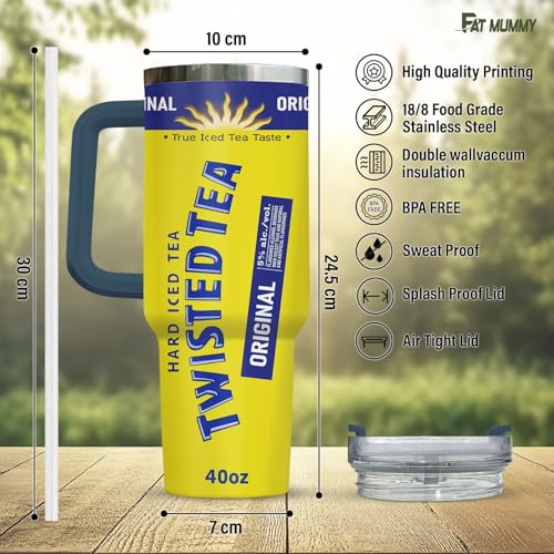 40oz Stainless Steel Tumbler with Handle & Straw