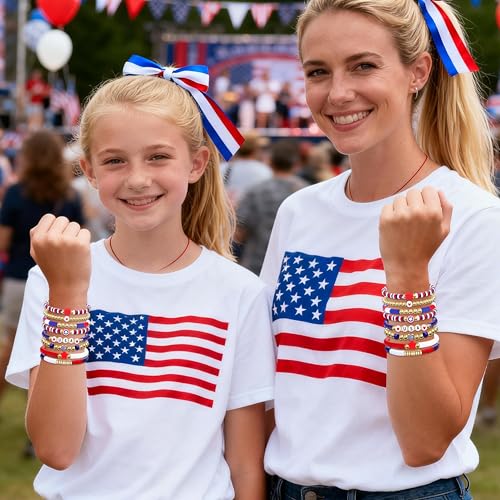 Go Ho Patriotic Beaded Stretch Bracelets - 8 Pack Set