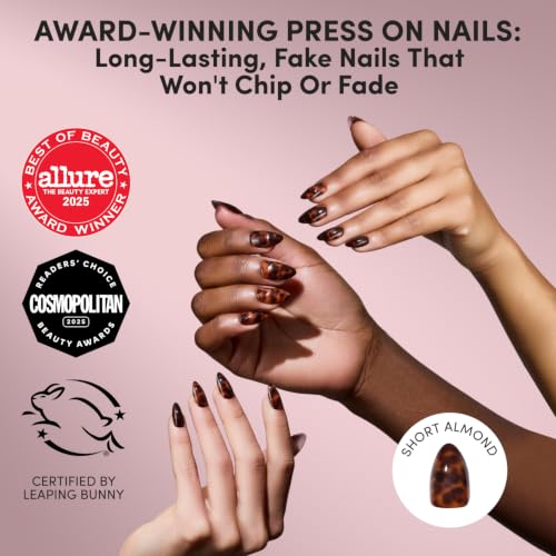 Glamnetic Short Almond Press On Nails - Tortoiseshell 30 Nail Set