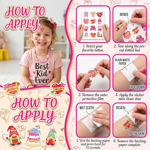 96 PCS Mother's Day Temporary Tattoos - Floral & Heart Designs