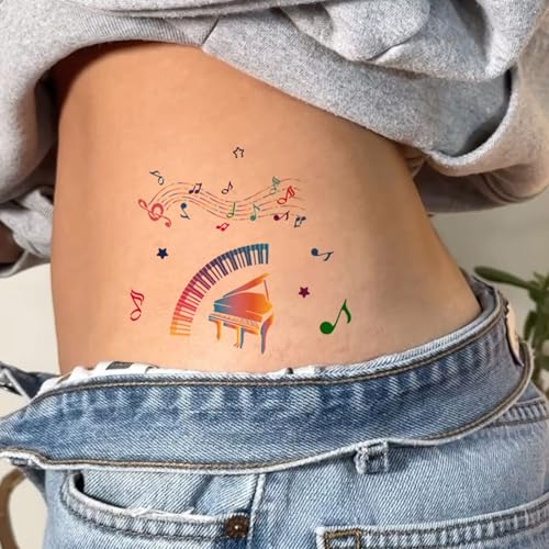 10 Sheet Music Note Temporary Tattoos,Cute Music Notes Tattoos Stickers for Birthday Party Supplies Favors, Waterproof Fake Instrument Note Tattoo for Women Body Art Decor Q857
