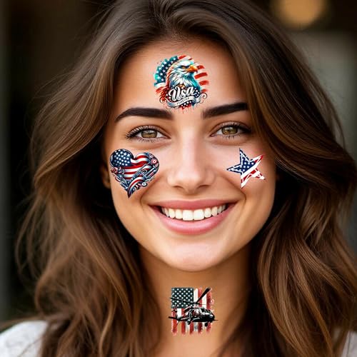 49 Sheets 4th of July Temporary Tattoos - Patriotic USA Flag