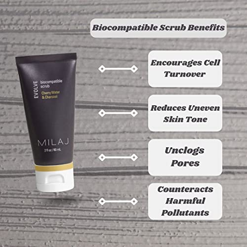 MILAJ Evolve Biocompatible Face Scrub | Charcoal & Cherry Water Facial Exfoliator to Cleanse Pores and Reduce Uneven Skin Tone | Clean Skincare for Regular Use 2fl oz