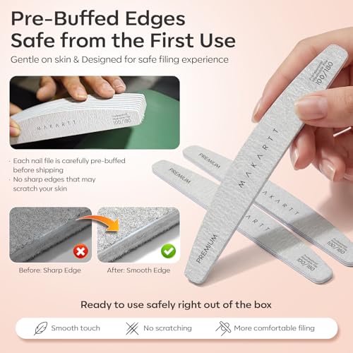 Makartt 100/180 Grit Nail Files 10PCS Zebra Emery Boards for Nails - Professional & Reusable