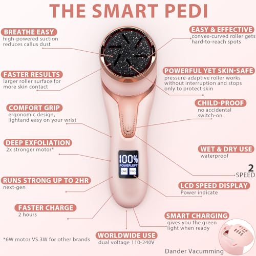 Electric Callus Remover for Feet (with Dander Vacuum Cleaner), Rechargeable Foot Callus Remover Pedicure Tools Foot File, Professional Foot Care Kit Deadskin Remover with 9Heads&2Speed,LCD Display