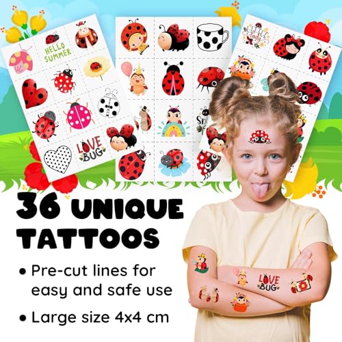 Ladybug Party Favors Set - 60 Pieces with Slap Bracelets & Tattoos