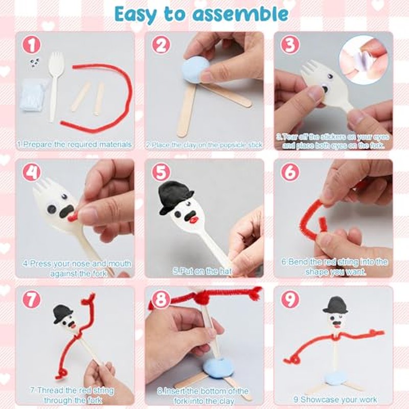 100 Pcs Fork Craft Kit with Clay, Googly Eyes & Popsicle Sticks