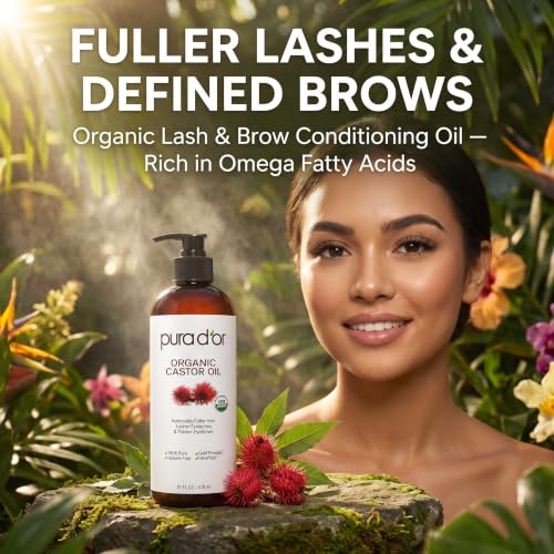 PURA D'OR Organic Castor Oil 16oz Cold-Pressed for Hair Skin Nails - USDA Certified