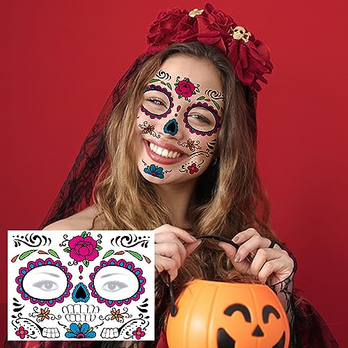 Day of the Dead Temporary Face Tattoos - 10 Sheet Kit