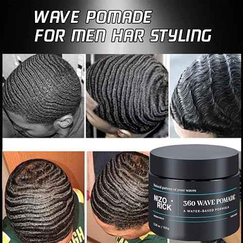 Men's 360 Wave Pomade, Water-Based ? Wave Styling Grease for Hair ? Non-Greasy, Strong Hold & Layered Waves, 150g/5.29oz