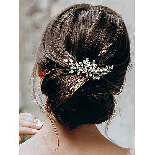 SWEETV Rhinestone Bride Wedding Hair clip Silver Crystal Bridal Hair comb Sparkly Hair Piece Gem Hair Accessories for Women/Girls & Brides/Bridesmaids