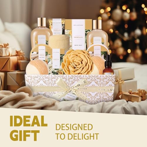 Spa Gift Set,12pcs Vanilla Shower Set, Pamper Gifts for Women, Bath Gift Set with Body Lotion, Bath Bomb, Bubble Bath, Bath Sets for Women Gifts Birthday Gifts, Mothers Day Gifts