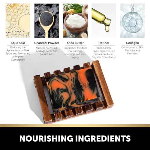 VALITIC Charcoal Kojic Acid Turmeric Black Soap Bar Dark Spot Remover for Body or Face Wash - 2 Pack and African Net Sponge
