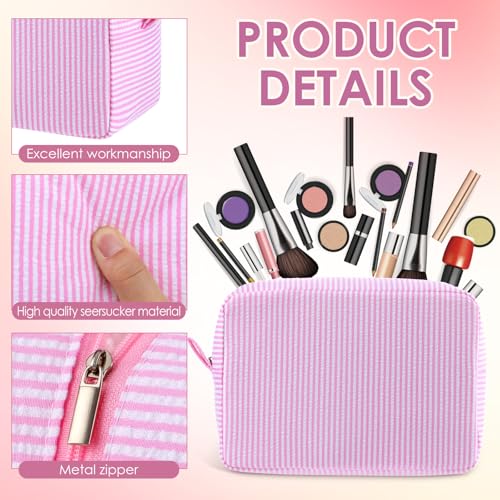 Sanwuta Large Seersucker Makeup Bag Set - 6 Cute Travel Organizers