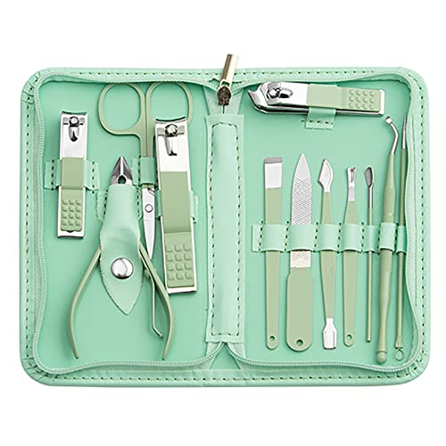 12-Piece Nail Care Kit with Green Travel Case - Manicure & Pedicure Set