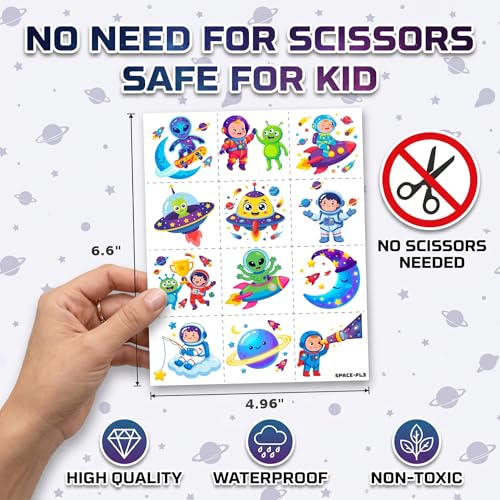 96 PCS Space Alien Temporary Tattoos for Kids - 8 Sheets