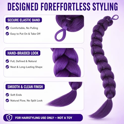 30-Inch Purple Braids Ponytail - Synthetic Pre-Braided Hair Extensions