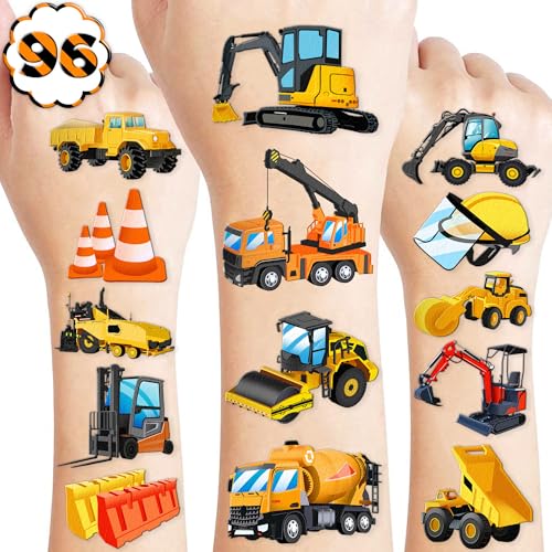 96 Pcs Construction Truck Temporary Tattoos for Kids