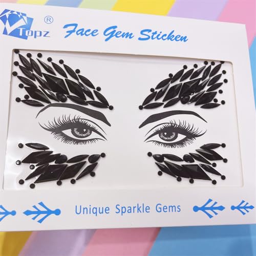 Black Rhinestone Face Jewels | Festival Body Gems Sticker