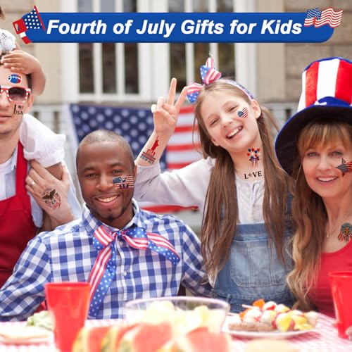 4th of July Tattoos Temporary for Kids Adults 20 Sheets 158PCS Fourth of July Party Favors Patriotic Stickers Independence Day Accessories American Flag Red White and Blue Decorations Party Supplies