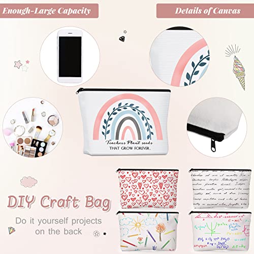 Coume 30 Pcs Teacher Appreciation Gifts Bulk for Women Inspirational Rainbow Canvas Makeup Bags Thank You Cosmetic Bags for Teacher Employee Coworker Gifts, 10 Styles(Elegant)