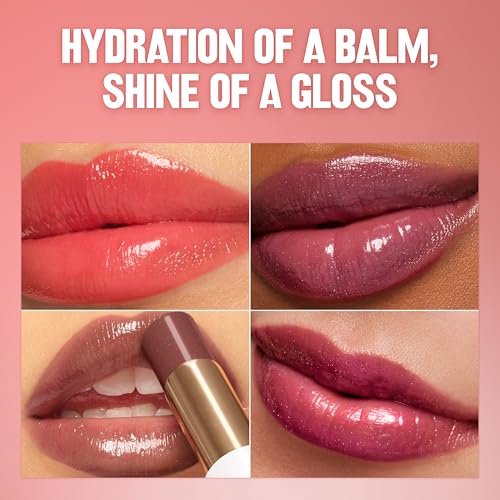 REVLON Super Lustrous Glass Shine Balm, Hydrating Tinted Lip Balm with Hyaluronic Acid, Aloe & Rose Quartz, Dark Mauve Lipstick, NEW Shade, 014 Glistening Purple, 0.11 oz