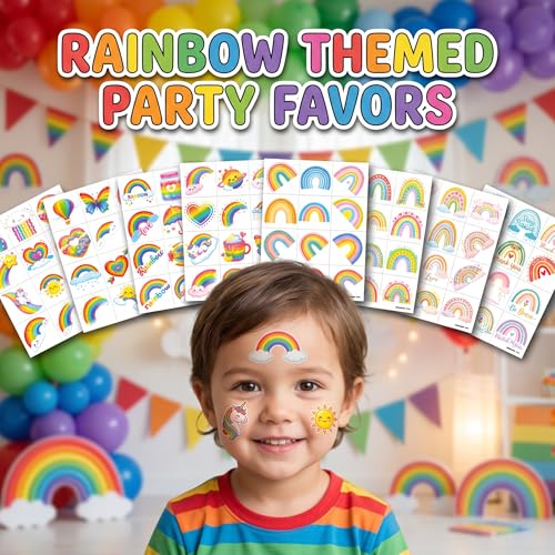 96 Pastel Rainbow Temporary Tattoos for Kids