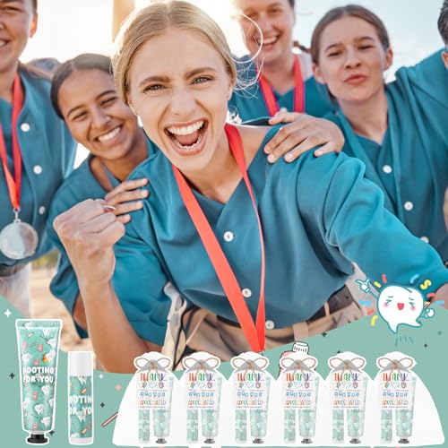 Leelosp 96 Pcs Dental Gifts Dental Assistant Week Gifts Lips and Hand Cream Gift Bulk with Appreciation Card for National Dentist's Day Hygienist Nurse Doctor Coworker Staff Hospital Office Supplies